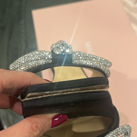 MACH & MACH Double Bow embellished satin mules